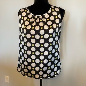 NWT Nine West Blouse Sleeveless Polka Dots Black White Yellow Size S
